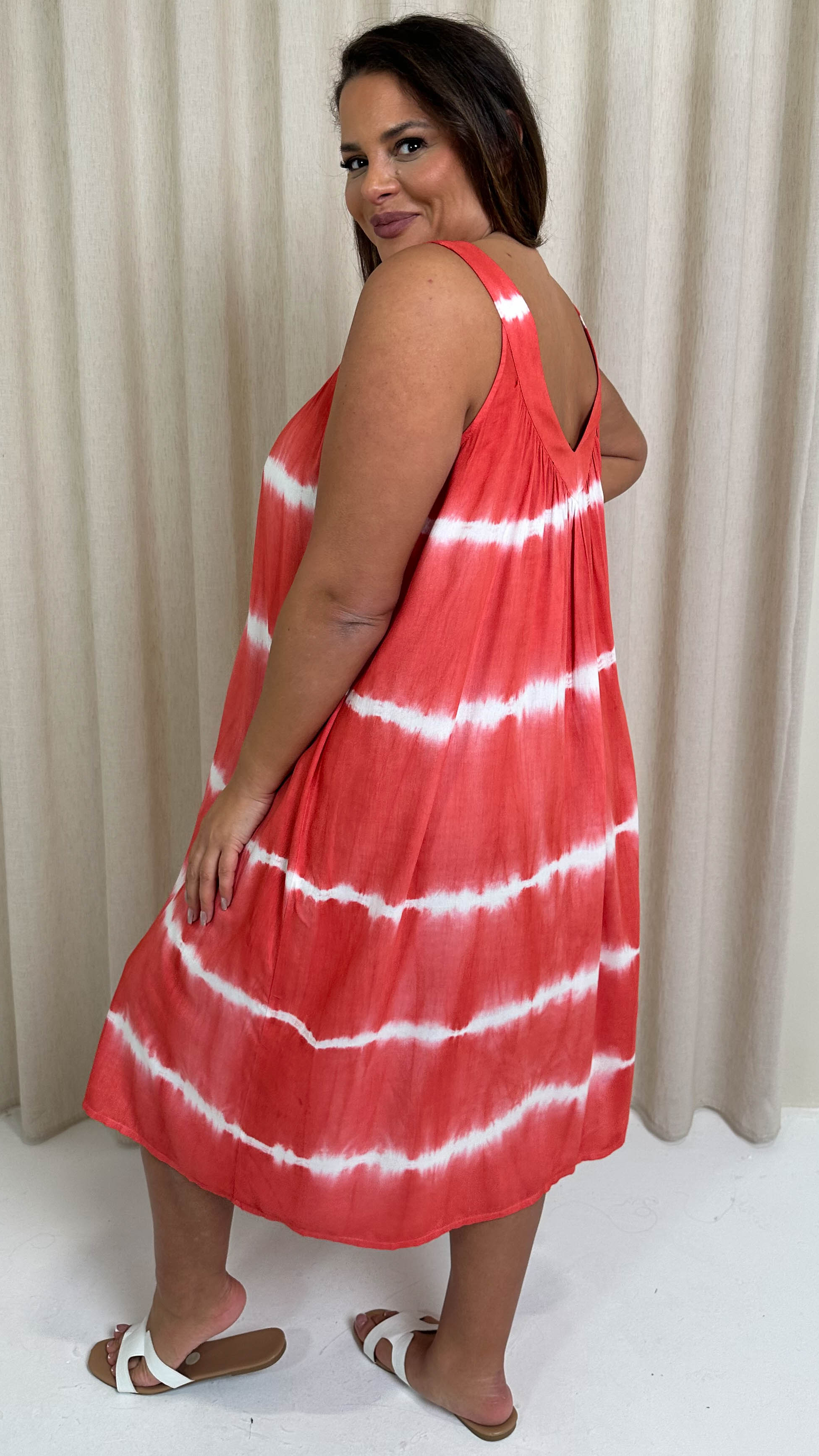 CurveWow Tye Dye Sun Dress Salmon