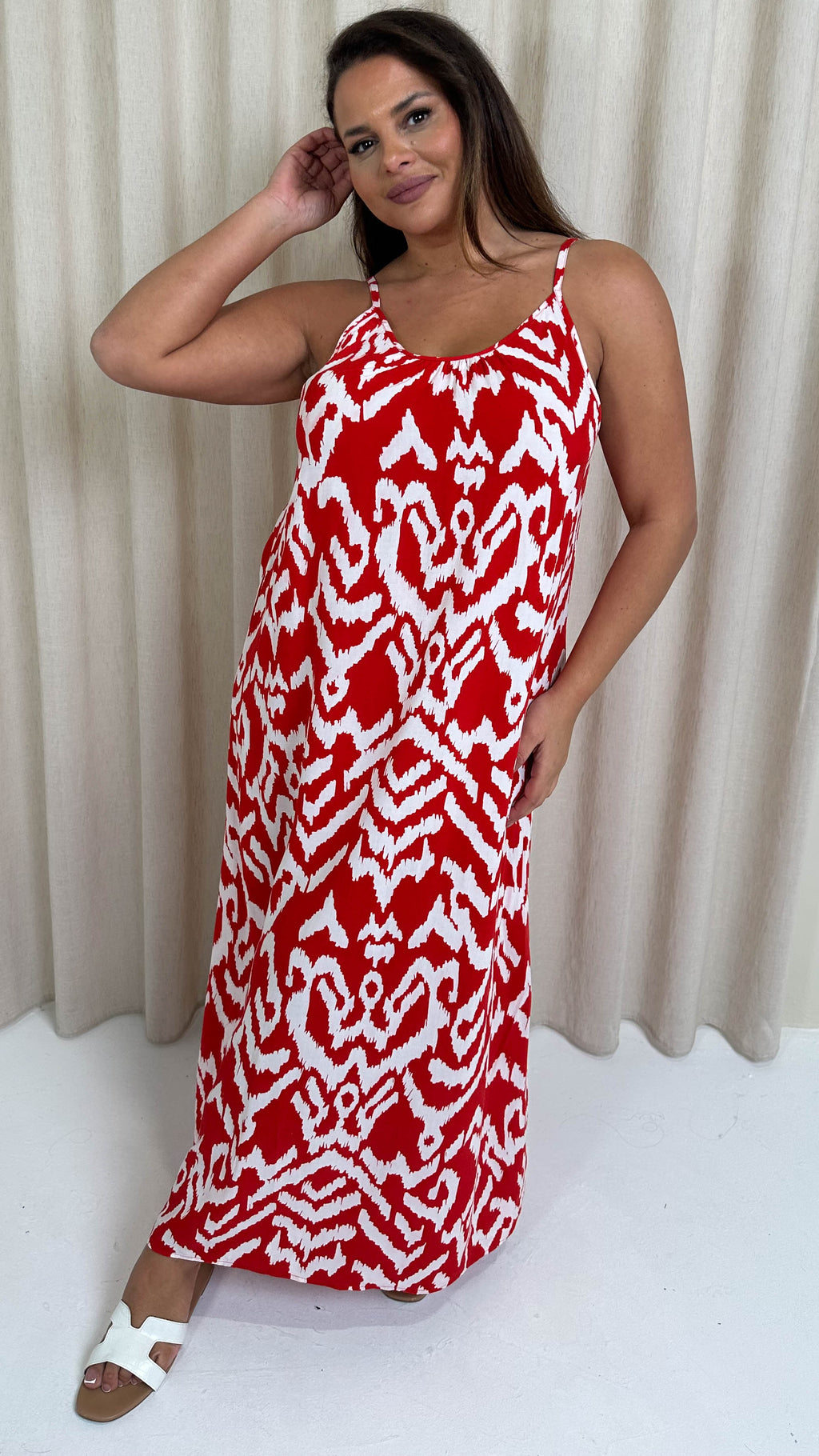 CurveWow Swing Cami Maxi Dress Red Aztec