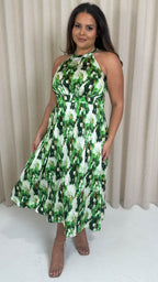 CurveWow Racer Cami Dress Green Abstract