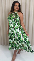 CurveWow Racer Cami Dress Green Abstract