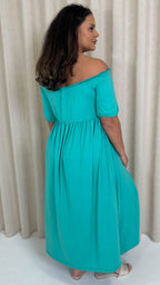 CurveWow Bardot Button Front Dress Atlantis Green