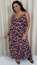 CurveWow Ruffle Tiered Maxi Dress Black Floral