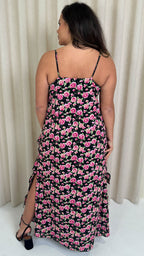 CurveWow Ruffle Tiered Maxi Dress Black Floral