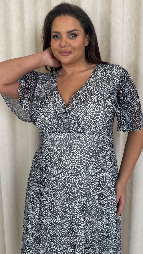 CurveWow Mesh Angel Sleeve Dress Irregular Spot
