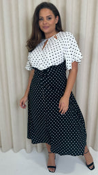 CurveWow Cut Out Midi Dress Black/White Polka Dots