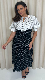 CurveWow Cut Out Midi Dress Black/White Polka Dots