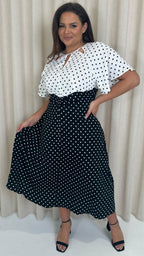 CurveWow Cut Out Midi Dress Black/White Polka Dots
