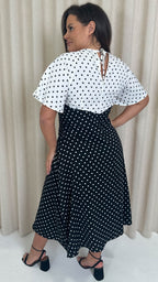 CurveWow Cut Out Midi Dress Black/White Polka Dots