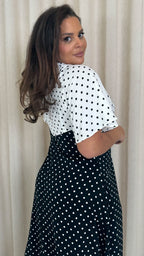 CurveWow Cut Out Midi Dress Black/White Polka Dots