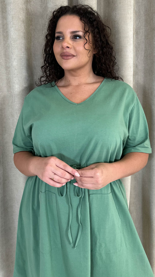 CurveWow Mini Drawcord T-Shirt Dress Green