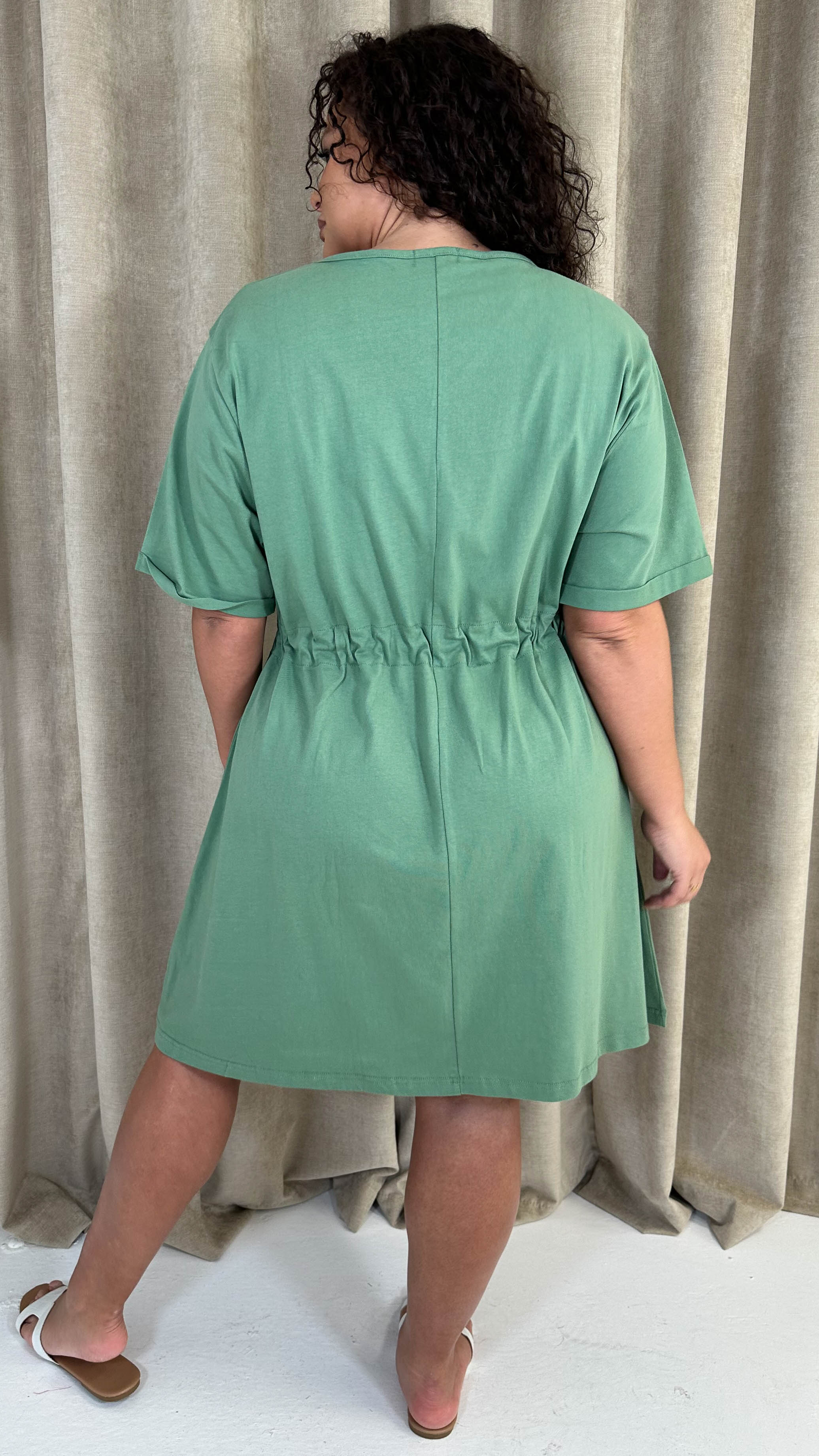CurveWow Mini Drawcord T-Shirt Dress Green