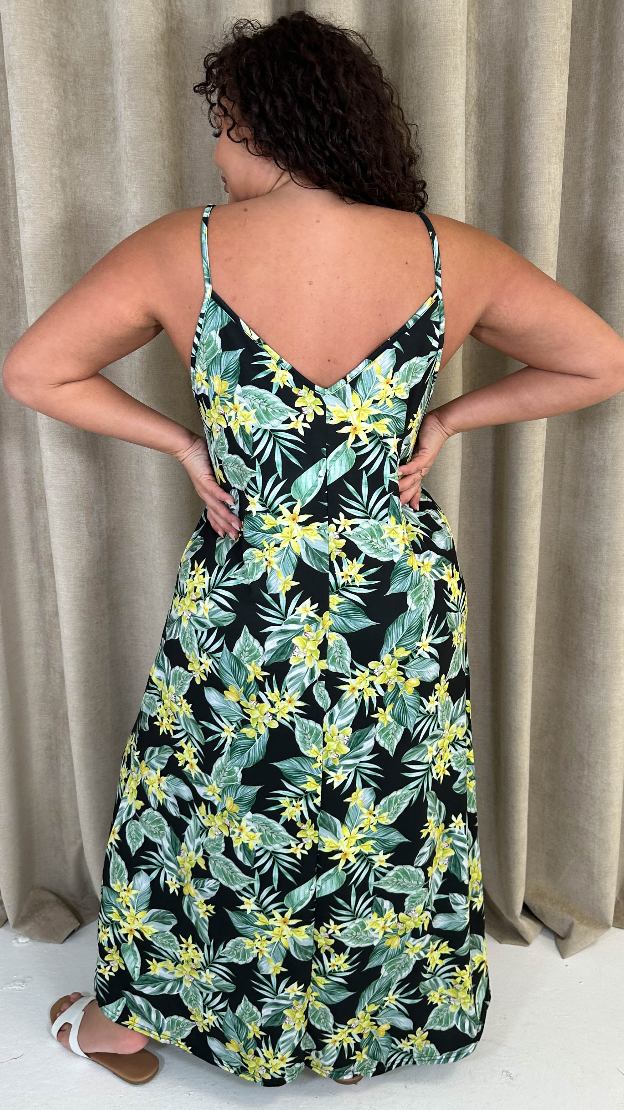 CurveWow Printed Tie Front Maxi Dress Green Floral