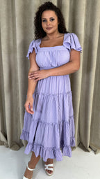 CurveWow Square Neck Seersucker Dress Lilac