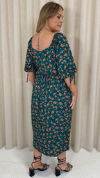 CurveWow Wrap 3/4 Balloon Sleeve Dress Green Floral