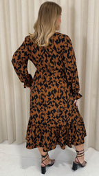 CurveWow Long Sleeve Wrap Midaxi Dress Brown Animal