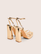 Resist Gold Peep Toe Barely There Platform Heels