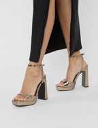 Resist Pewter Metallic Peep Toe Barley There Platform Heels