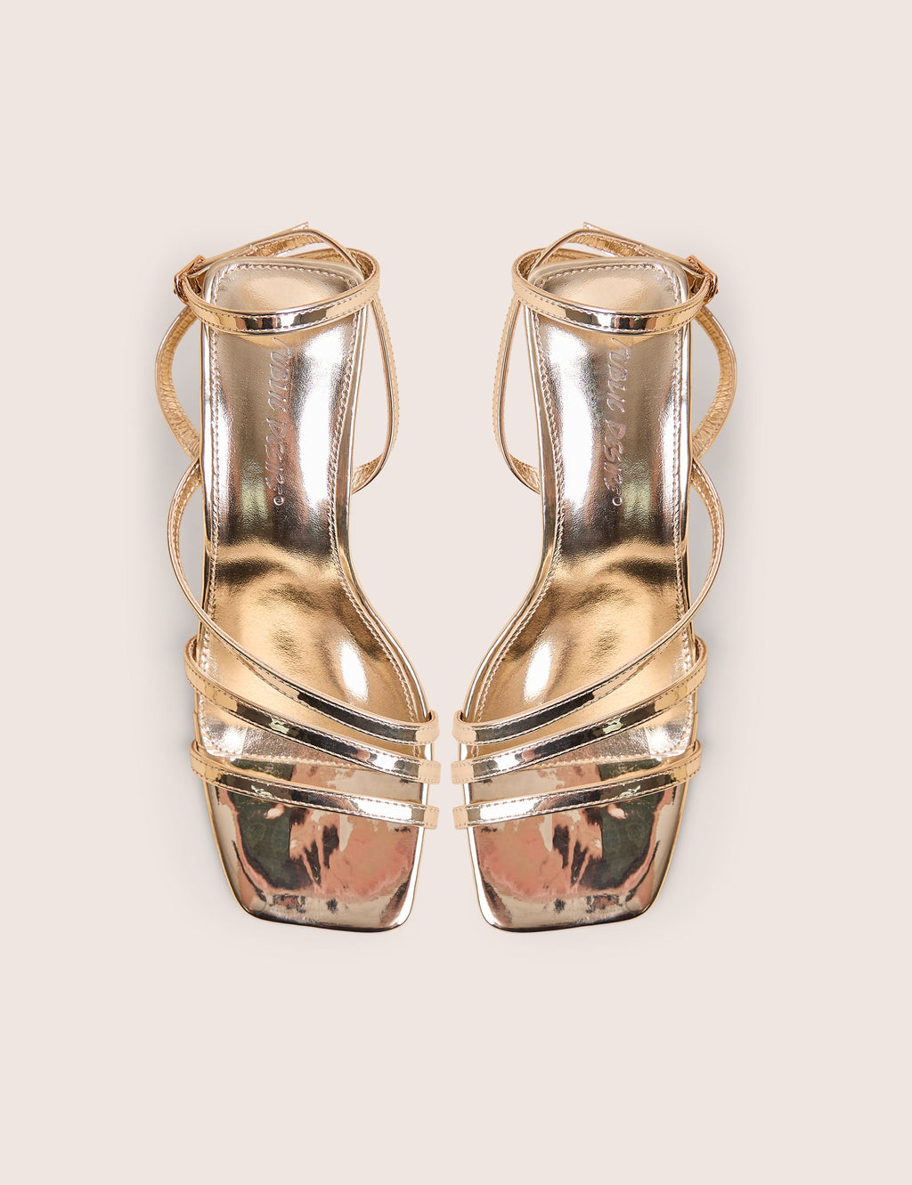 Robin Gold Wide Fit Strappy Square Toe Mid Block Heels