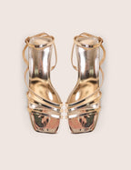 Robin Gold Wide Fit Strappy Square Toe Mid Block Heels