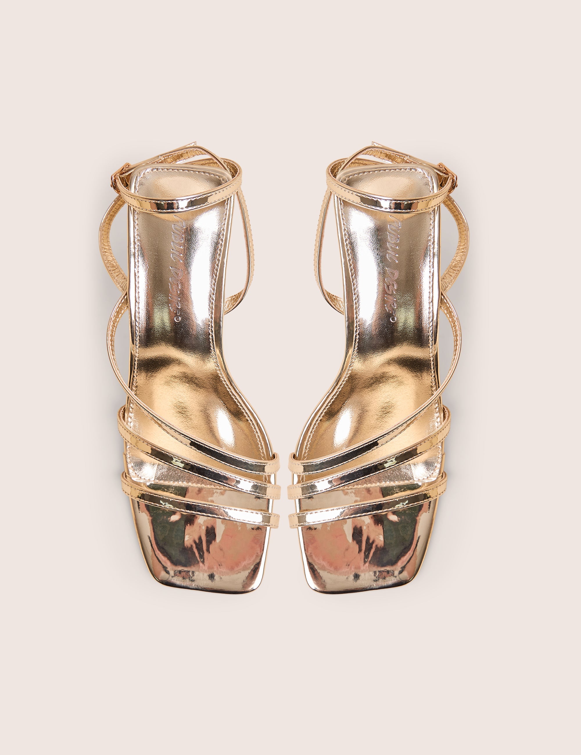 Robin Gold Strappy Square Toe Mid Block Heels