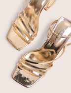 Robin Gold Wide Fit Strappy Square Toe Mid Block Heels