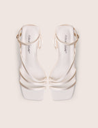 Robin White Strappy Square Toe Mid Block Heels