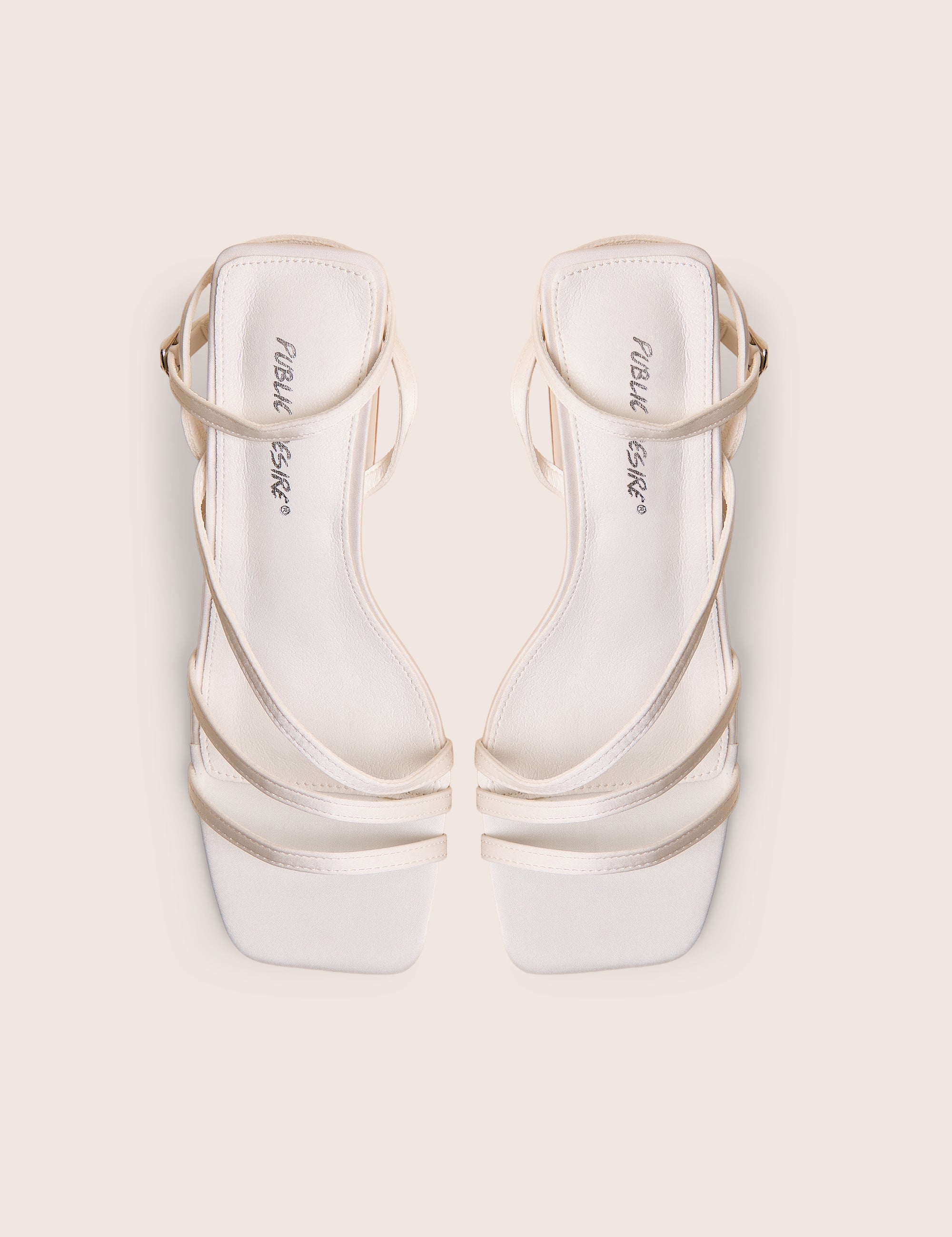 Robin White Strappy Square Toe Mid Block Heels