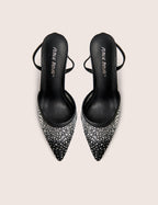 Rochie Black Mesh Embellished Sling Back Court Heels