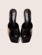 Romi Black Patent Mule Square Toe Flared Block Mid Heels
