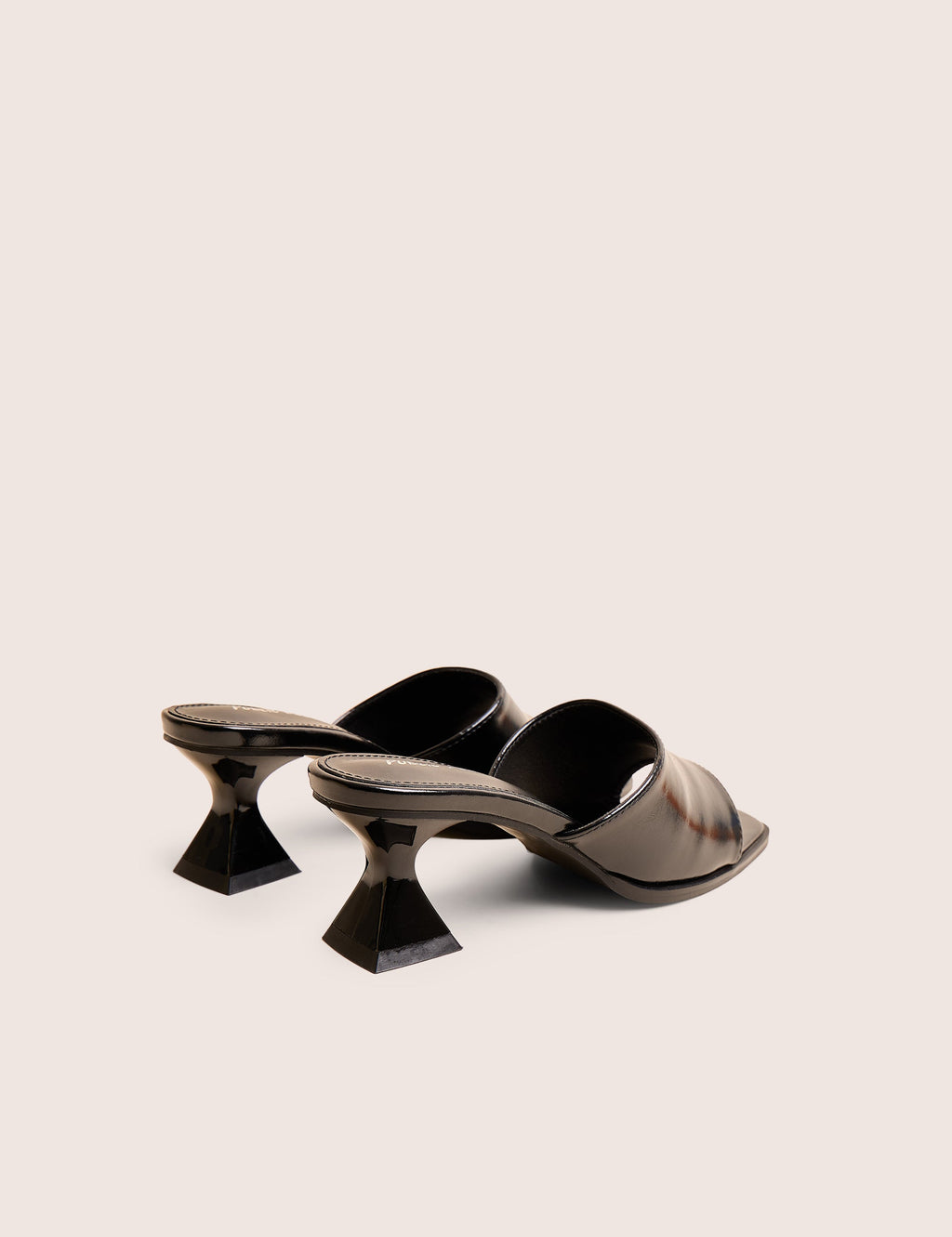 Romi Black Patent Mule Square Toe Flared Block Mid Heels