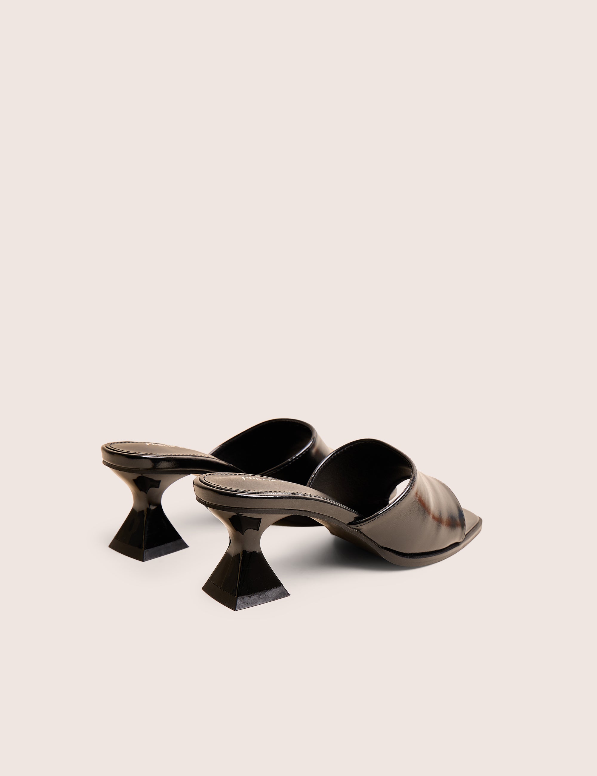 Romi Black Patent Mule Square Toe Flared Block Mid Heels