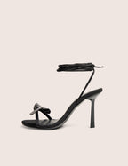 Rose Black Embellished Bow Tie Wrap Around Heels