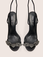 Rose Black Embellished Bow Tie Wrap Around Heels