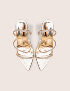 Seductive Gold Mirror Pu Diamante Strap Pointed Toe Stiletto High Heels