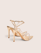 Seductive Gold Mirror Pu Diamante Strap Pointed Toe Stiletto High Heels