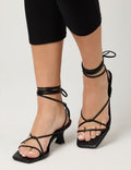 Shibuya Black Snake Texture Pu Square Toe Lace Up Low Heels