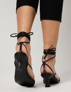 Shibuya Black Snake Texture Pu Square Toe Lace Up Low Heels