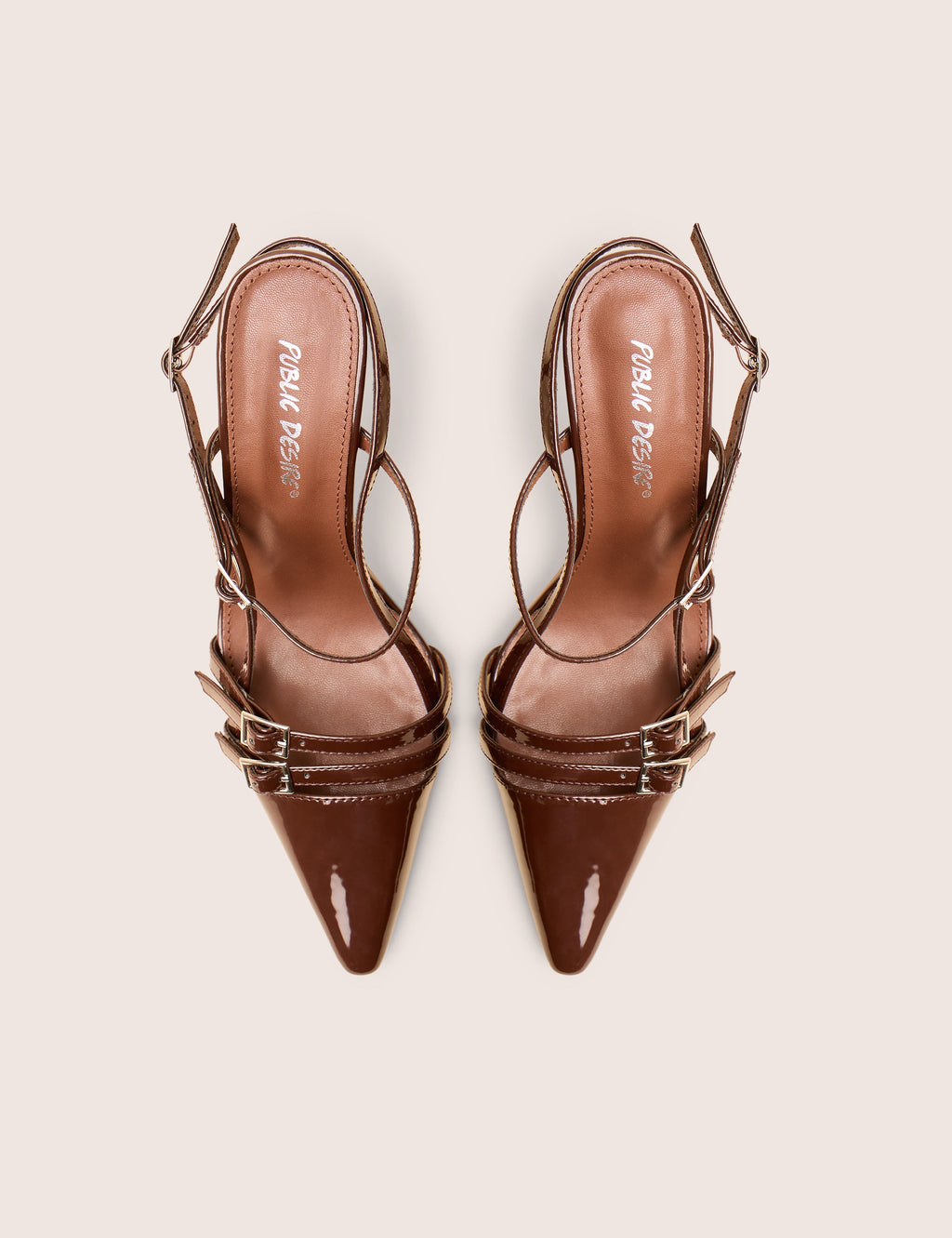 Sushi Brown Patent Buckle Detail Slingback Court Shoes