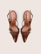 Sushi Brown Patent Buckle Detail Slingback Court Shoes