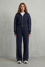 Savina – Urban Edge Piped Zip Jacket & Wide-Leg Pants Set