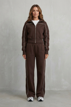 Savina – Urban Edge Piped Zip Jacket & Wide-Leg Pants Set