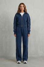 Savina – Urban Edge Piped Zip Jacket & Wide-Leg Pants Set
