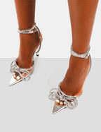 Midnight Clear Perspex Wrap Around Diamante Bow Pointed Toe High Heels