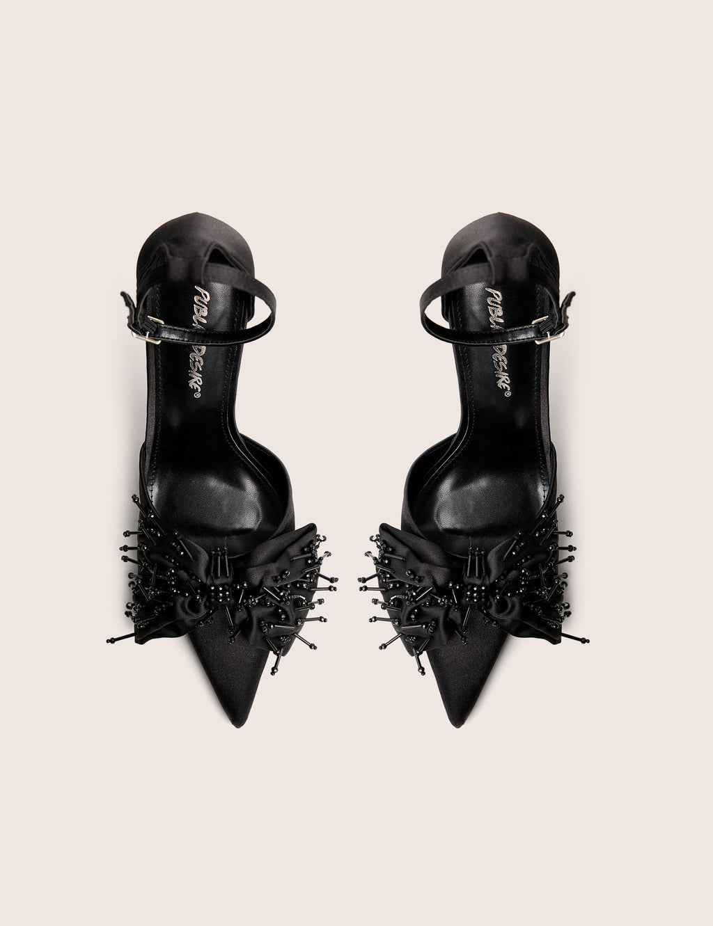 Verde Black Ankle Strap Bow Detail High Heels