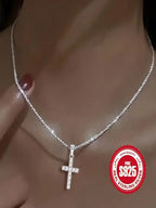 Women's 925 Sterling Silver With Cross Pendant Necklace