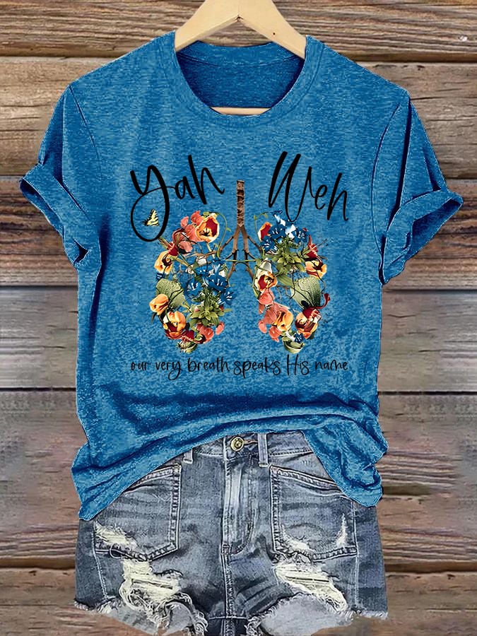 Women'S Casual Faith T-Shirt: "With Every Breath, We Speak His Name" Scripture Print Short-Sleeve Tee