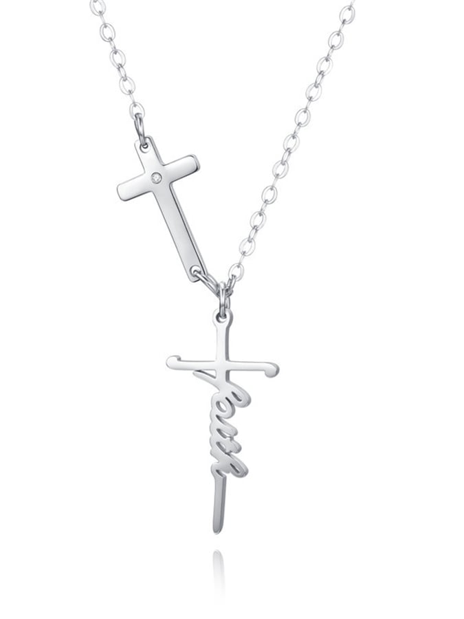 Fashionable Faith Cross Letter Design Necklace For Men And Women