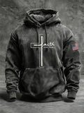 Men's Casual Retro Print Long Sleeve Hooded Sweatshirt