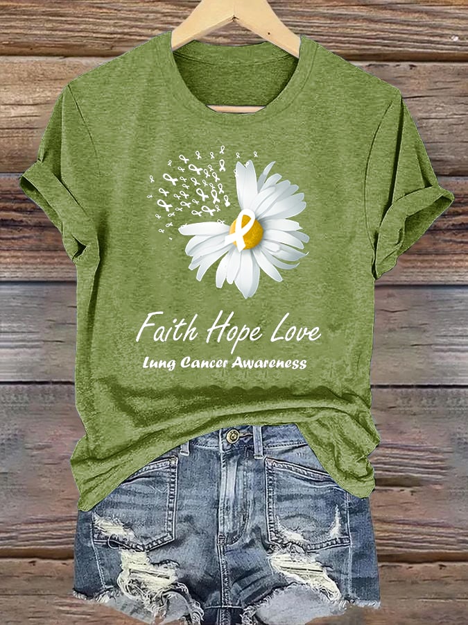 Women's  Faith Hope Love Lung Cancer Awarenes Apparel Print  T-Shirt