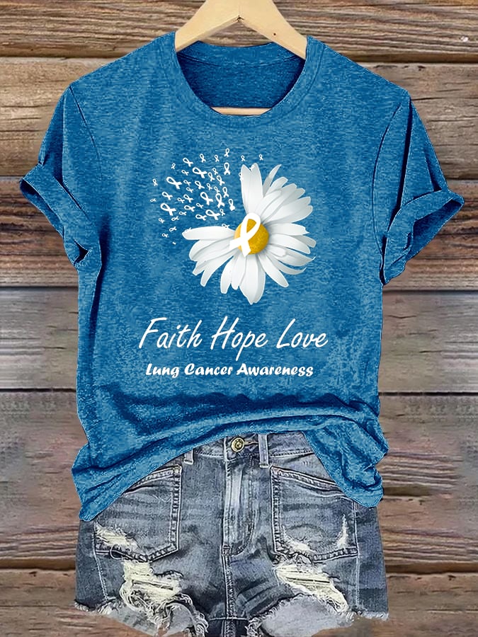 Women's  Faith Hope Love Lung Cancer Awarenes Apparel Print  T-Shirt